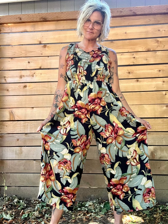 1990’s vintage floral tank jumpsuit womens size me