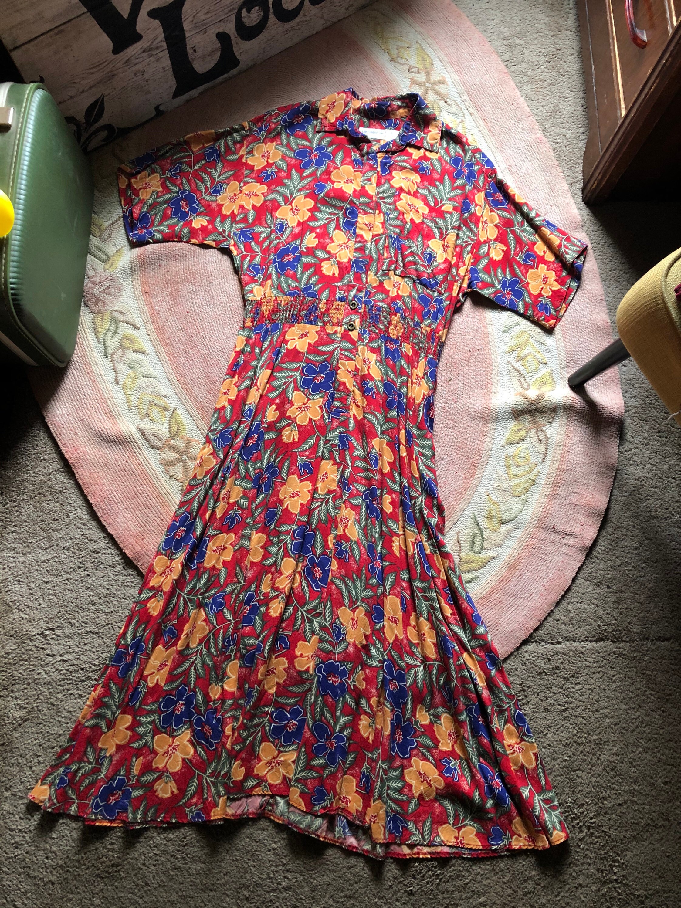 1980s Liz Claiborne Floral Vintage Drop Waist Dress Womens Size Large Etsy Israel