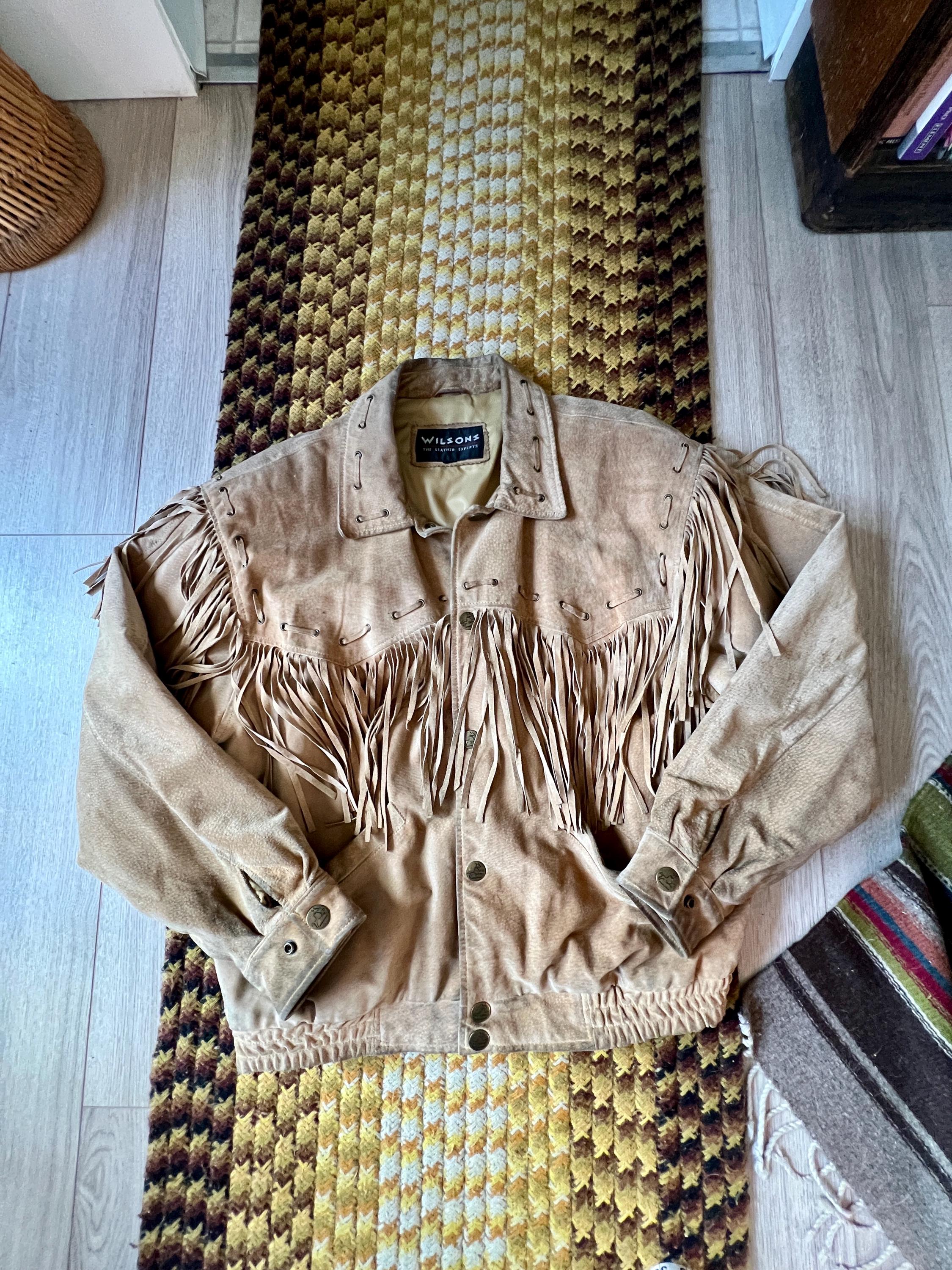 Wilson Western Fringe Leather 1980's Vintage Bomber Jacket Mens or