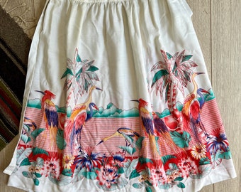 1980’s vintage tropical paradise floral bird print boho wrap skirt women’s size xsmall