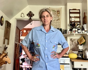 KMART 1970年代ヴィンテージ シャンブレー サウスウェスタン ファルコン ボタンアップ メンズ/レディース サイズM