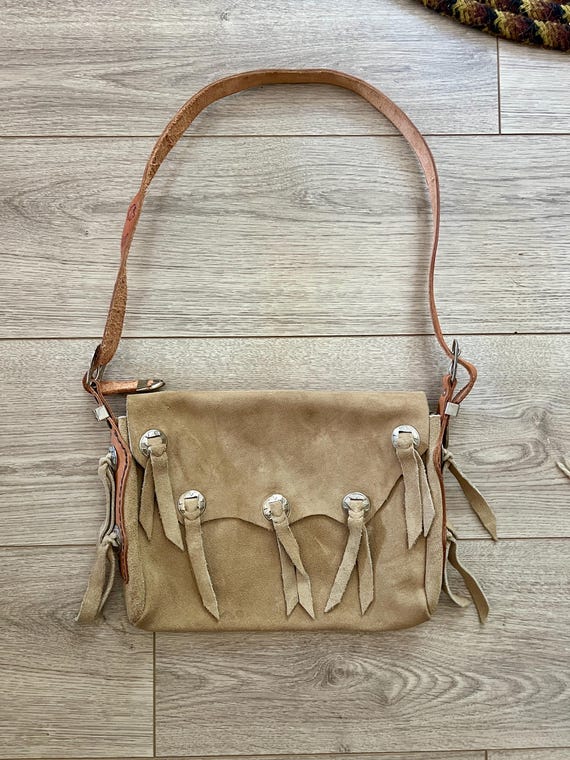 Vintage 1980's Handmade Leather Fringe Concho Western Purse