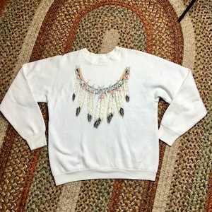 1990’s vintage glittery feather pullover sweatshirt women’s size large