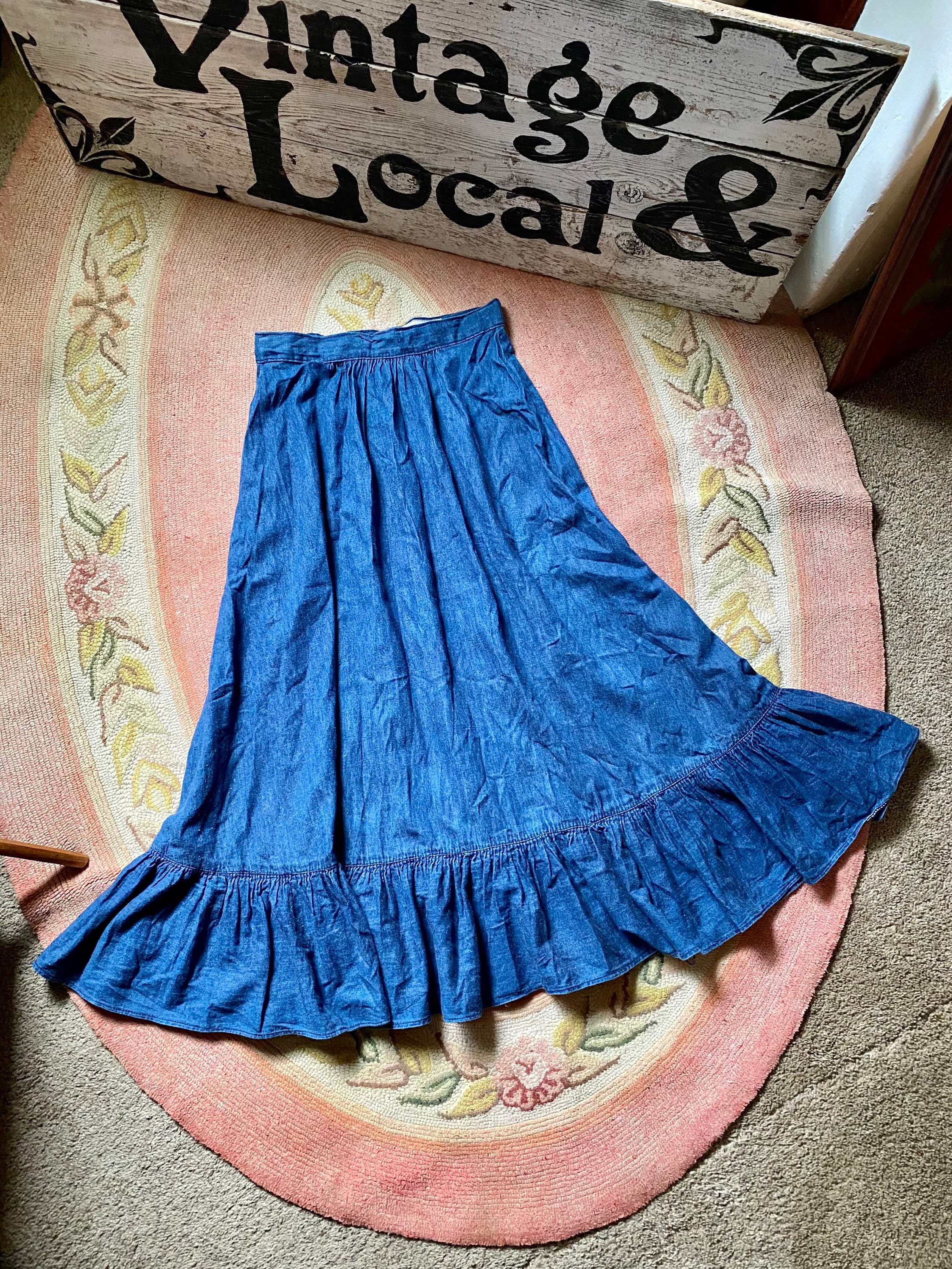 Jupe Longue En Jean Vintage Spiegel - Taille 5-6 (équivalent 32) - Coton 100% - Occasion TB