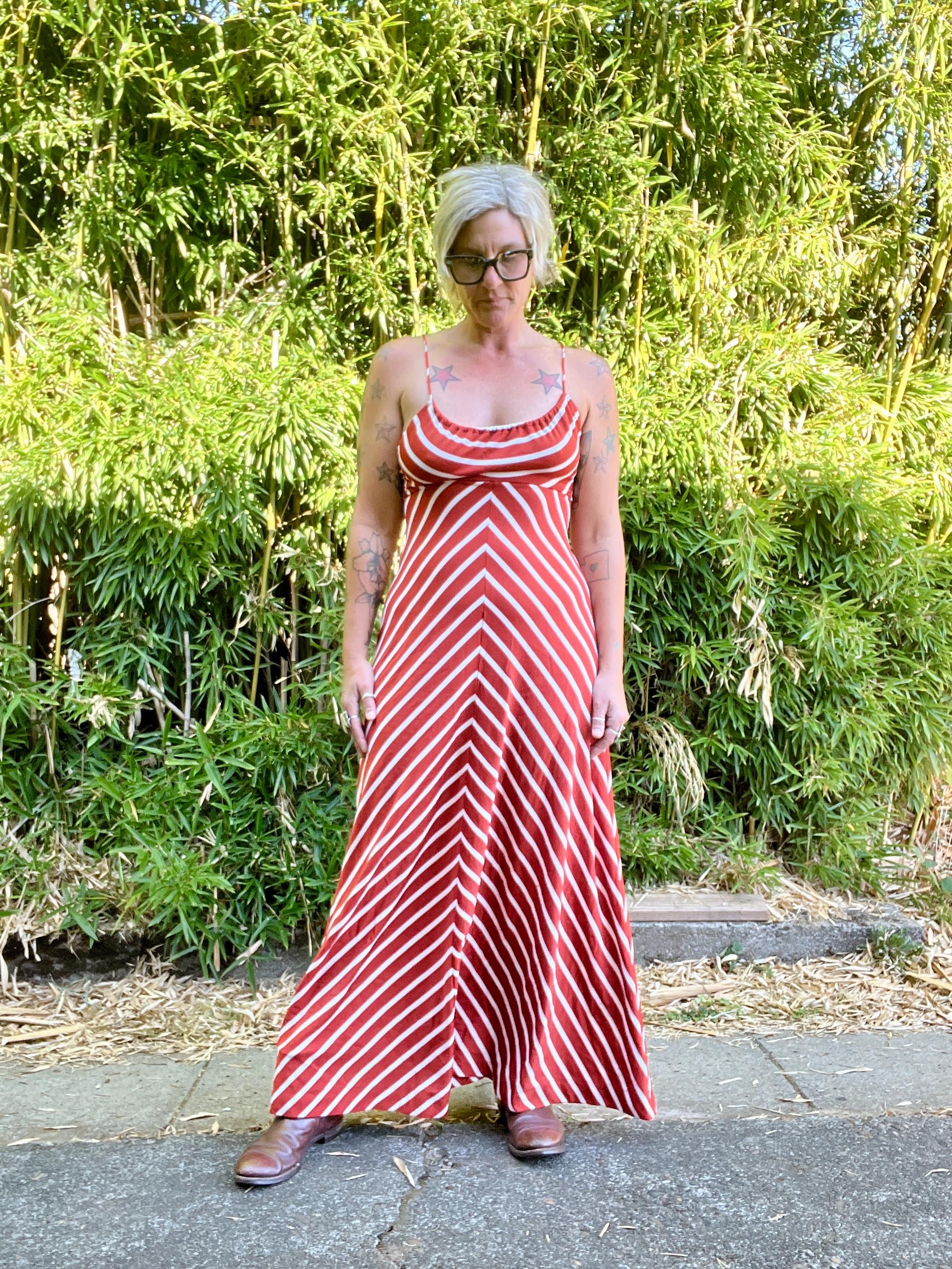 1970's Vintage Chevron Print Disco Maxi Dress Womens Size Small
