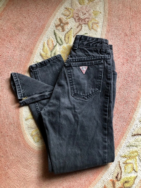 Guess 1980s Vintage Black Ankle Zipper High Waisted Jeans Womens Size 24in  Waist 