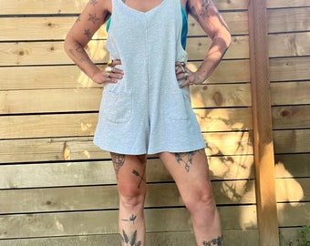 Jaren 80/90 vintage gemêleerde grijze boxy atletische sportieve overalls damesmaat medium/large
