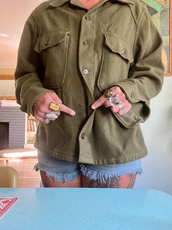 1970’s vintage wool military button up jacket mens si… Gem