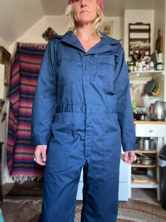 Navy blue boiler suit womens sales
