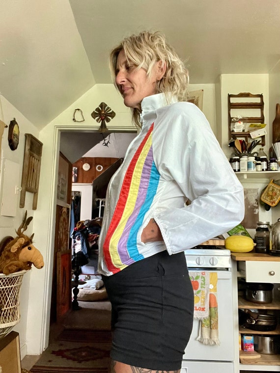 Rad 1980’s BIKE rainbow striped windbreaker gende… - image 3