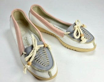 Cherokee 1980’s vintage preppy pastel colored wedge loafer shoes women’s size 6.5