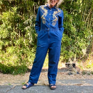 Blue Creek 1980er Vintage Denim Western Cowboy Strass Vintage Overall Overall Damen Größe M