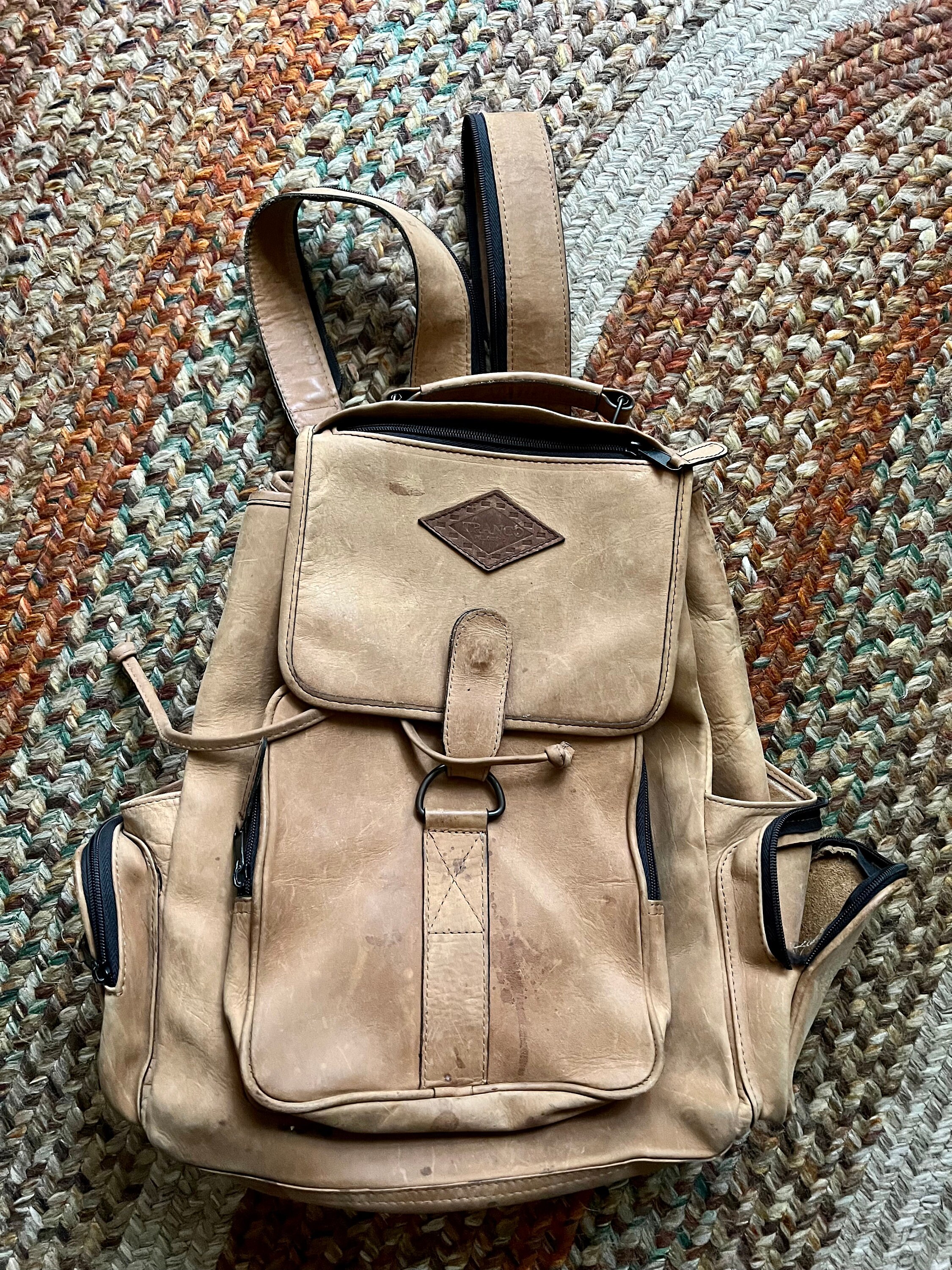 1980's/90's Vintage Tan Leather Backpack Accessories - Etsy