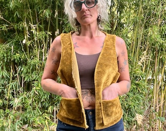 Chaleco vintage de terciopelo estilo mod/beatnik, hecho a mano, de los años 60/70, para mujer, talla mediana/grande