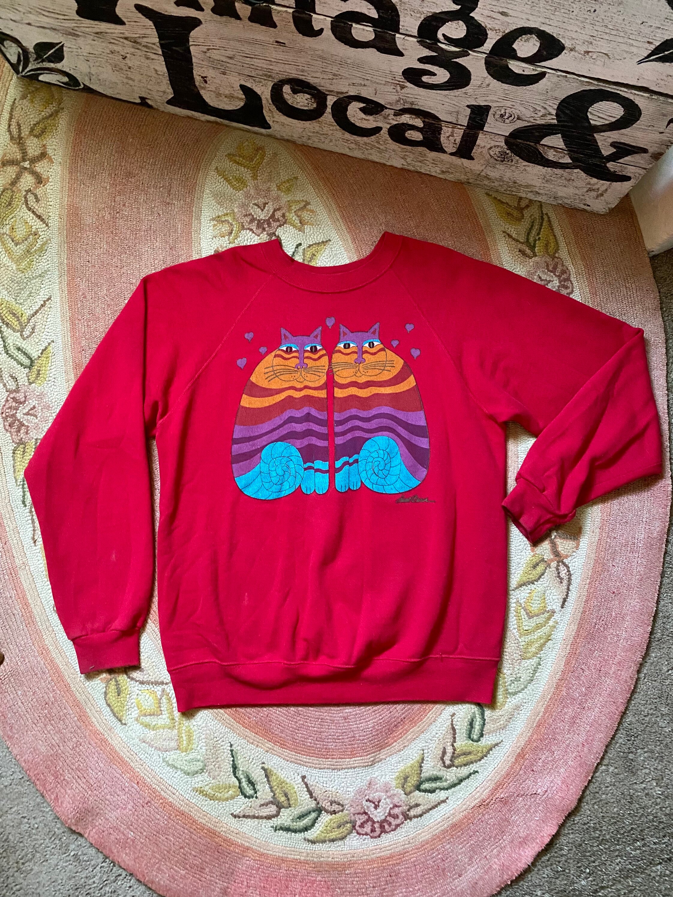 CerealVintageThrift Laurel Burch Vintage 1990's Cats Sweatshirt Womens Size Large