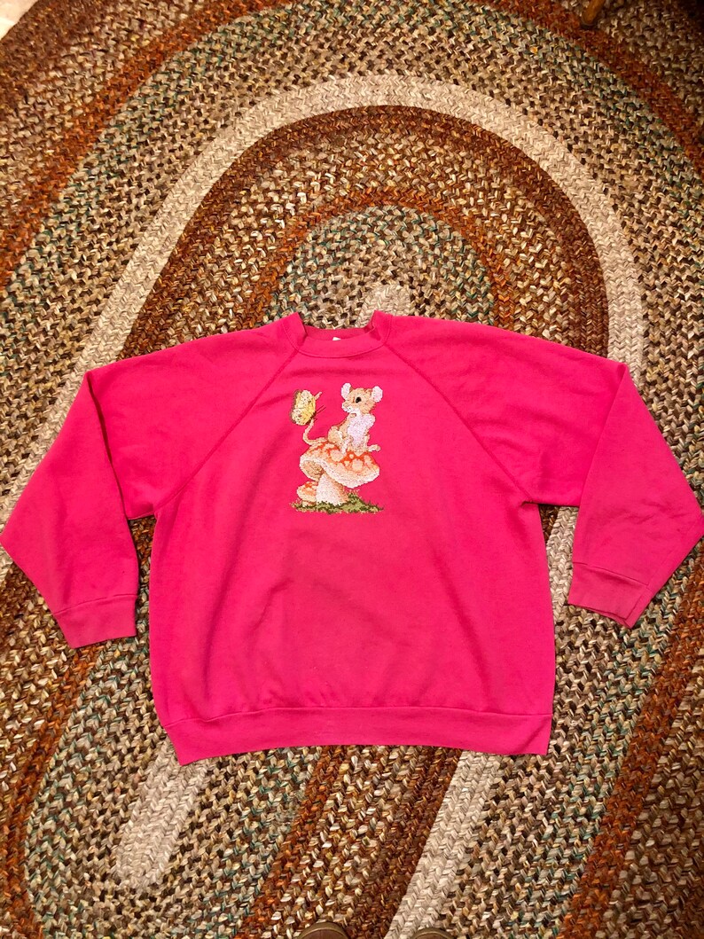 Adorable 1980\u2019s vintage mushroom print cross stitch sweatshirt women\u2019s size xlarge2xlarge