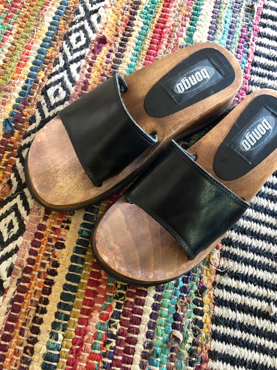 Y2K vintage wooden/leather Bongo clog slides. Wom… - image 3