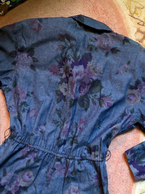 Rad 1980’s vintage floral print denim jumpsuit wo… - image 9