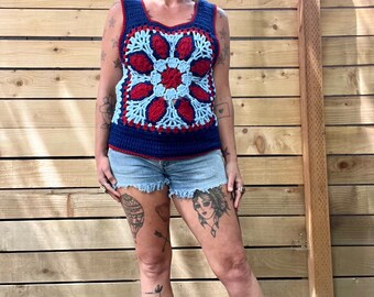 Crotchet handmade 1970’s/1980’s vintage upcycled boho hippie tank top women’s size medium/large