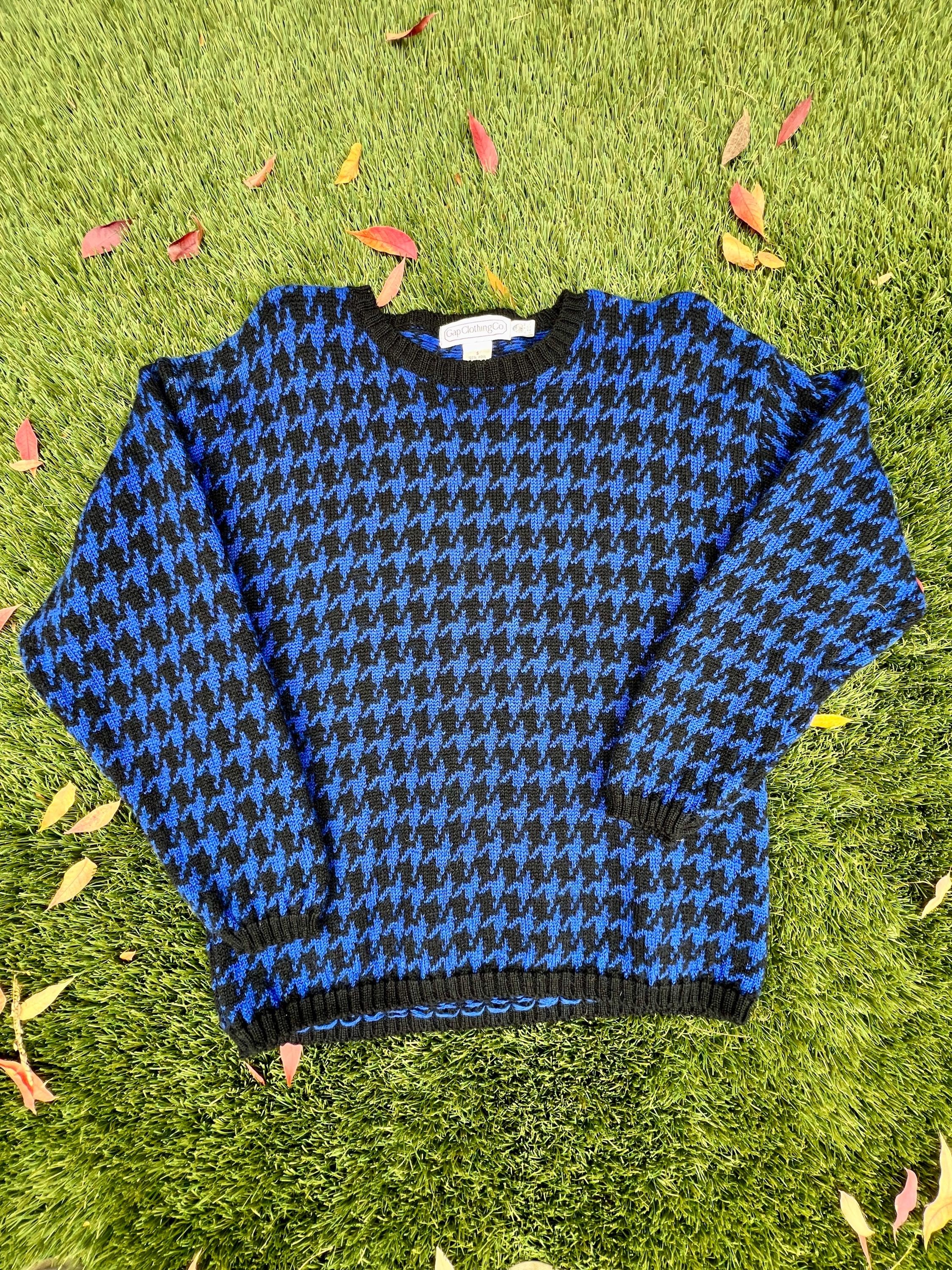 GAP 1980's Vintage Wool Blue and Black Abstract Print Pullover