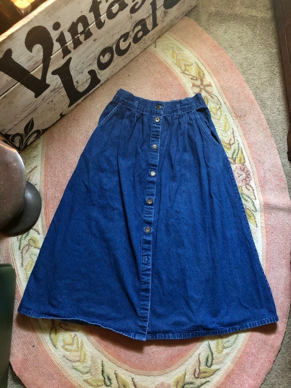 Mid length denim skirts etsy top