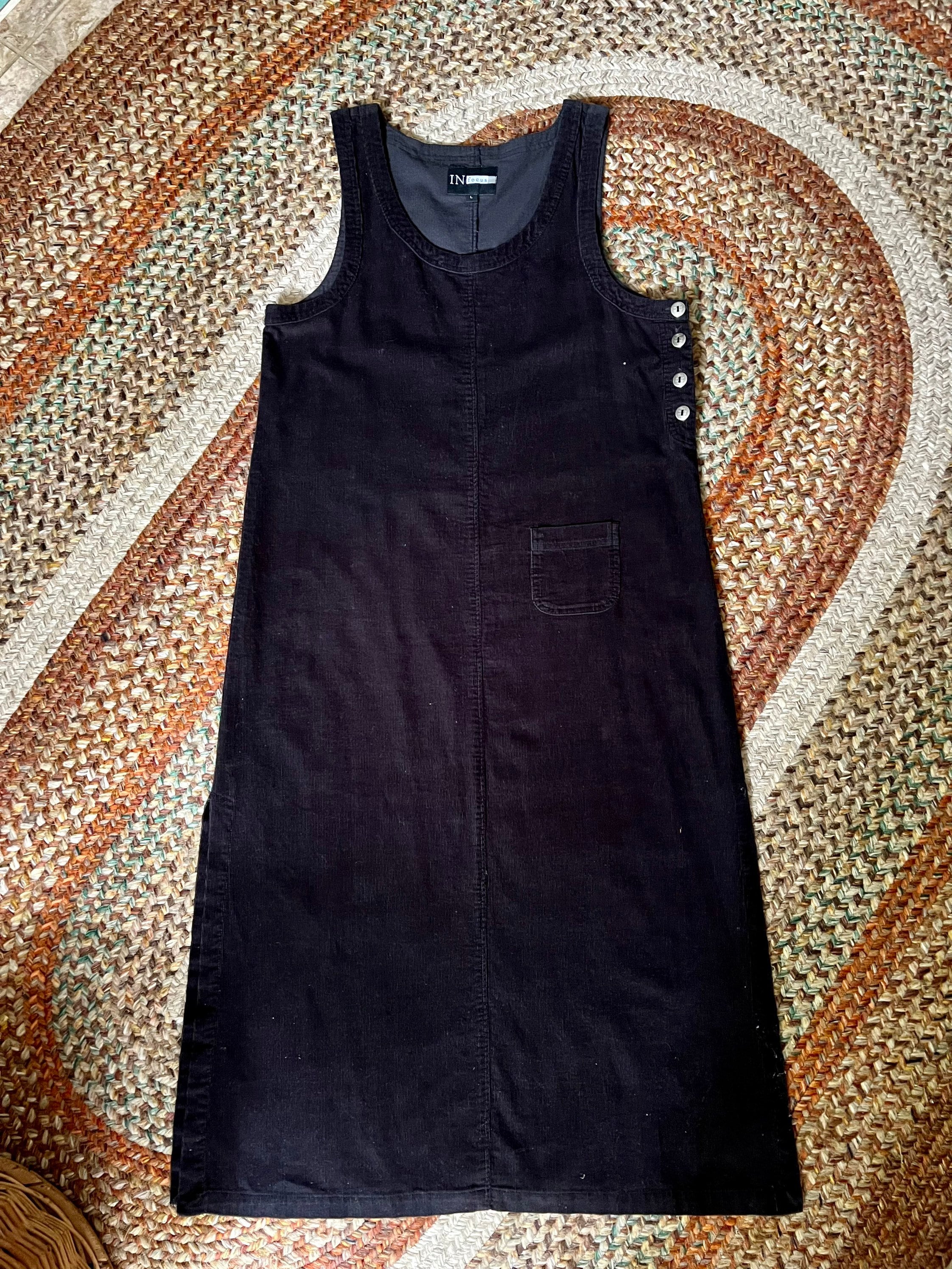 Black Corduroy Jumper Dress Womens Size 