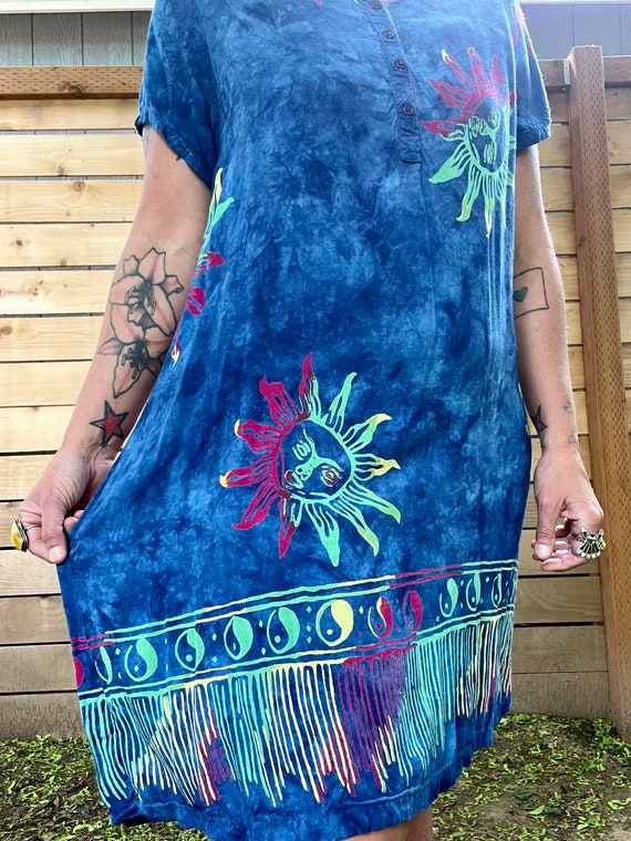 1990’s vintage tie dye sun print dress womens siz… - image 9