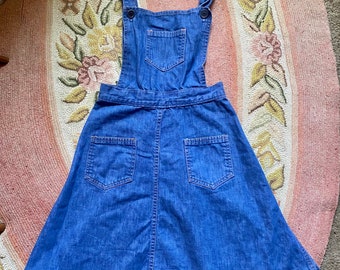 Sears retro 1970’s vintage denim boho hippie jumper dress womens size xxsmall 22 in waist