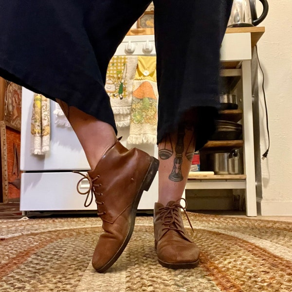 vintage check and leather ankle boots