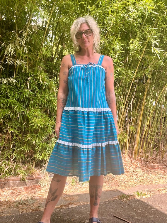 open lace back dress Blue & White Striped Poly Sundress with Bow Tie Straps