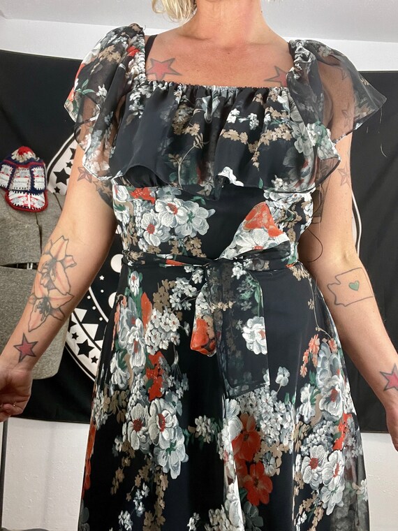 Sher Beautiful Samuel Blue 1970’s vintage sheer floral boho hippie d… - Gem