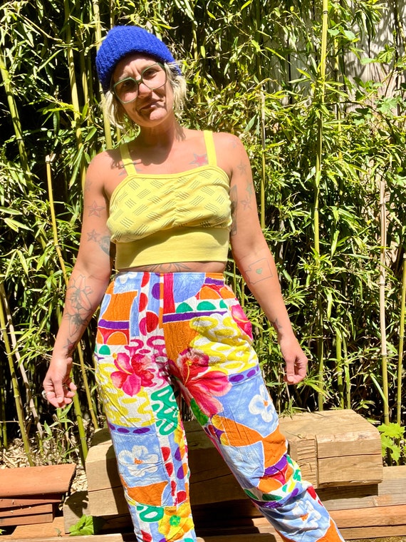 Jams World 1990's Vintage Colorful Vibrant Floral Hippie Pants