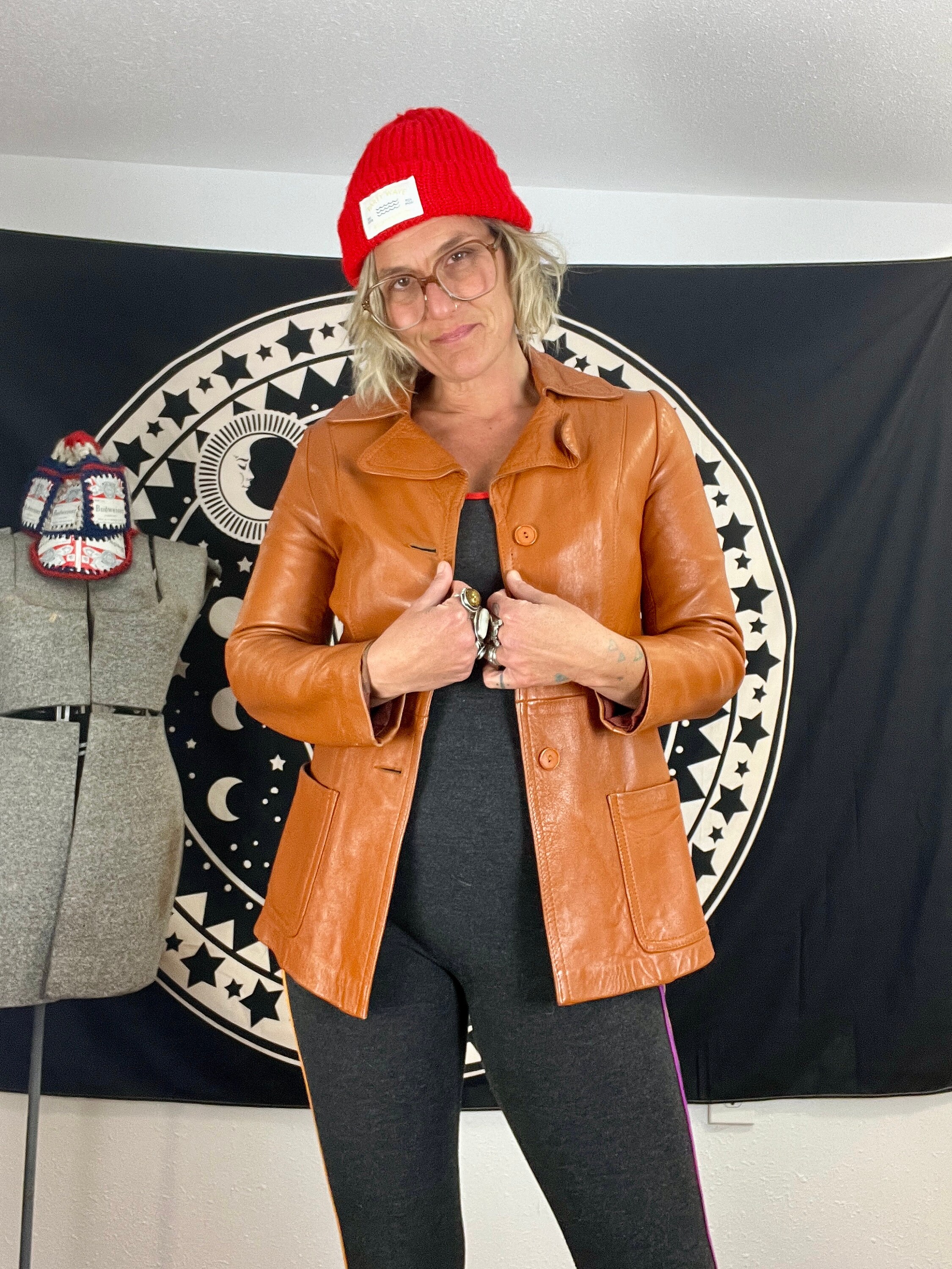 Camel colored leather jacket womens sale
