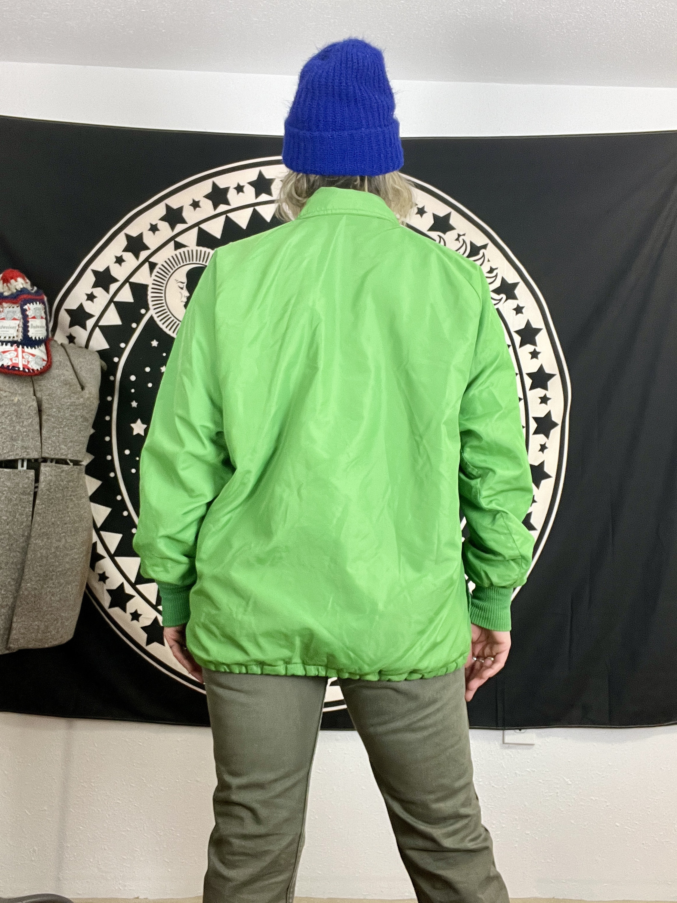 Neon Lime Green Fleece Sherpa Lined 1970s Vintage Nylon Jacket Mens or Womens Size Medium large Etsy