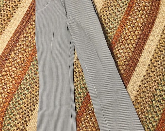 Hickory stripe vintage 1970’s Wranglers western dead stock flared high waisted jeans women’s size SLIM 26in waist xxsmall
