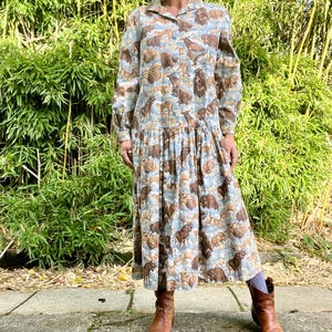 Robe vintage en coton taille basse fait main Wild Buffalo des années 1980/1990 pour femme, grande taille