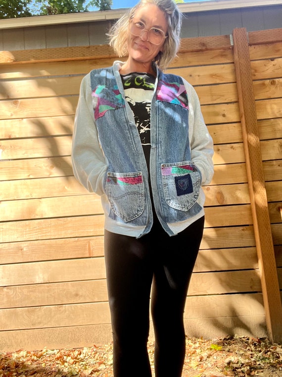 Adorable 1980’s reconstructed sweatshirt denim jac