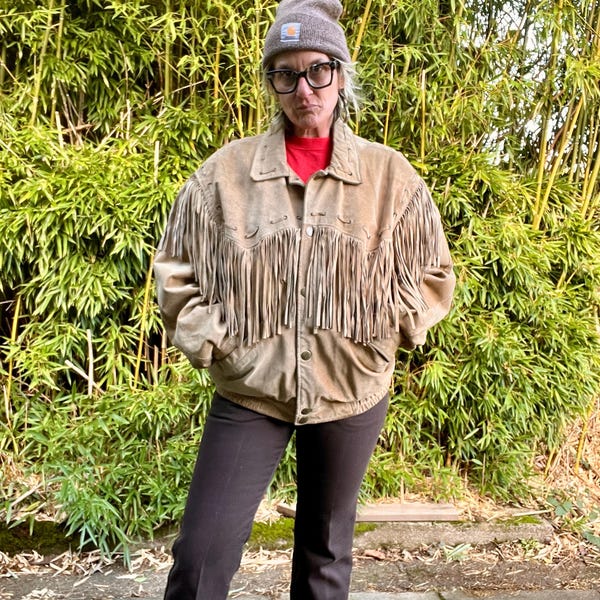 Wilson western fringe leather 1980’s vintage bomber jacket mens or women’s size medium/large