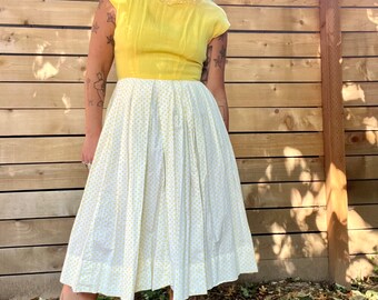 Sweetest 1950’s/60’s sunshine yellow and poka dot summer dress. Size small/medium