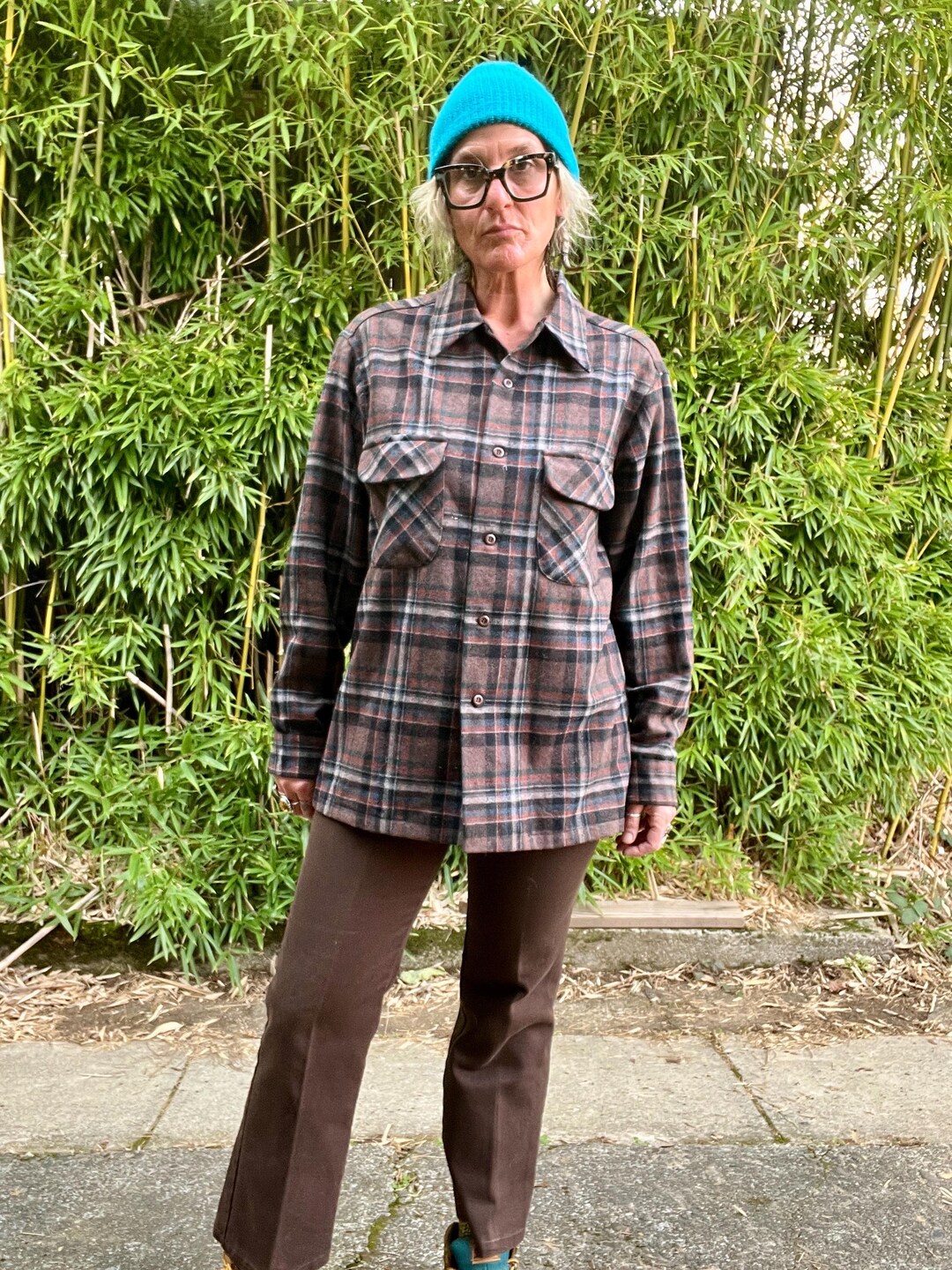 Vintage autumnal earth tone lead print shirt