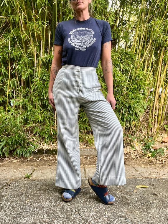 1970's/80's Vintage Pinstripes Flared Bellbottom Trouser Pants