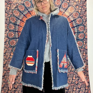 1980’s/90’s vintage handmade southwestern boho western denim jacket women’s size large