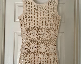 Mini abito o tunica vintage anni '90 in stile hippie e boho, stile Beatnik Crotchet, floreale, taglia media da donna