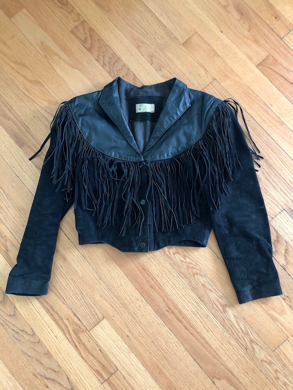 Rad women’s vintage 1980’s black leather fringe cr