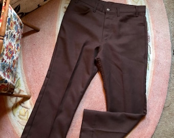 Levi’s 1970’s vintage brown boho/grunge/hippie trouser pants/polyester pants mens or women’s size 35 waist ( medium/large)
