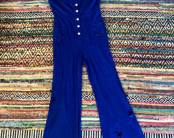 Thrashed jaren 60 vintage disco flare jumpsuit damesmaat 25 in taille xxsmall