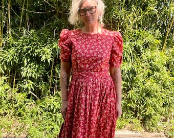 Laura Ashley 1980’s vintage floral calico print puff sleeves cotton dress women’s size medium