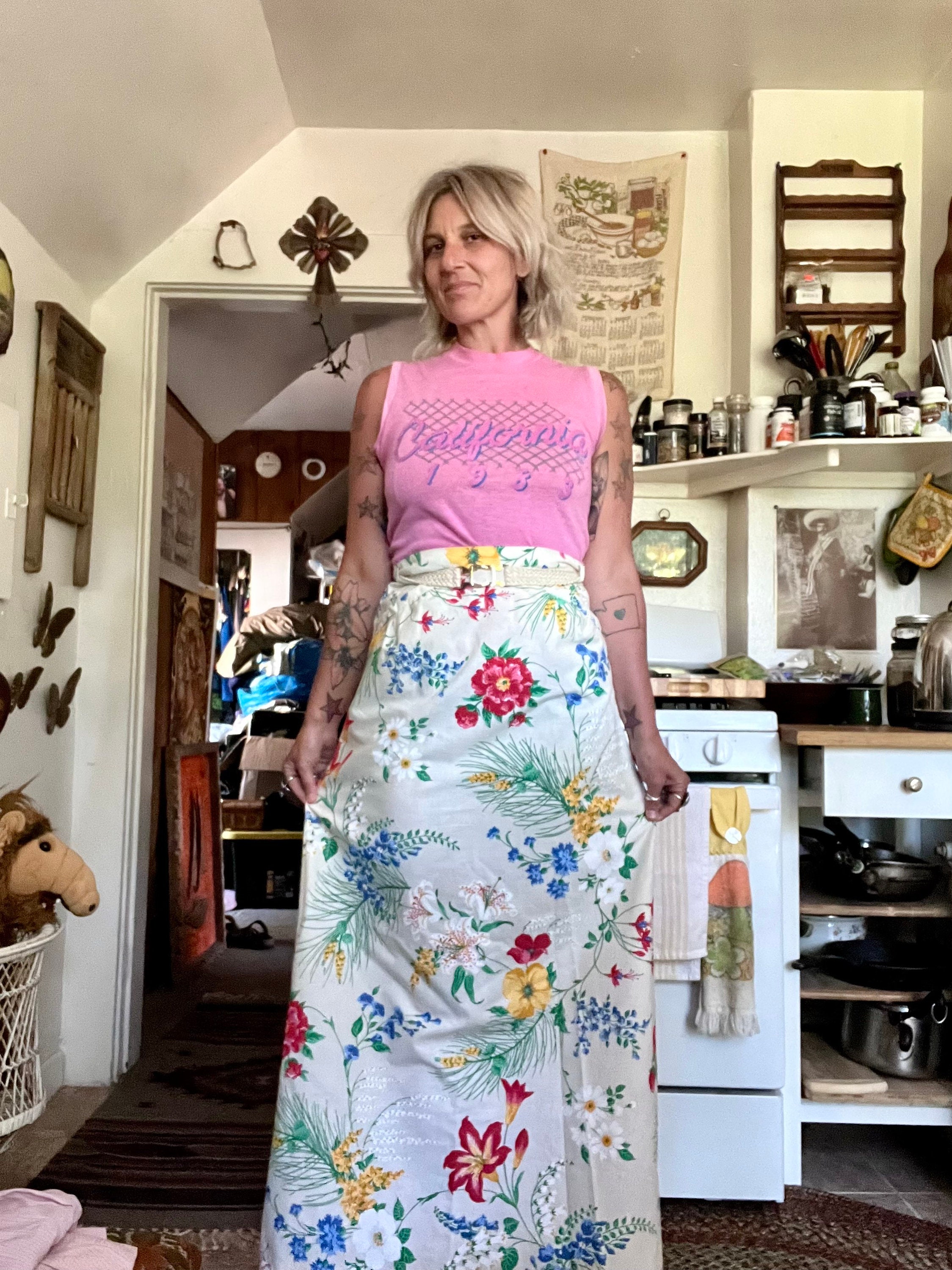 1970’s Summit of Boston floral boho prairie belted maxi skirt womens size xsmall/small