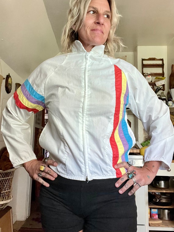 Rad 1980’s BIKE rainbow striped windbreaker gende… - image 1