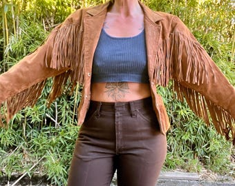CHIA 1980’s vintage fringe leather western crop jacket women’s size xsmall
